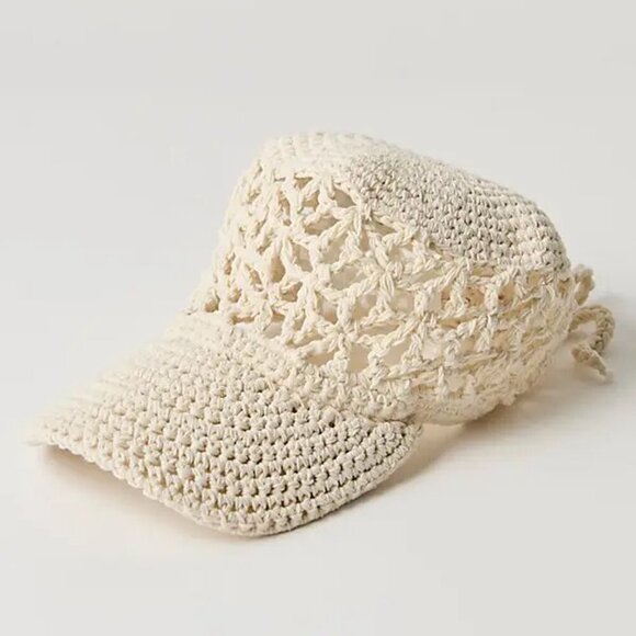 NWT New Free People Silvie Crochet Baseball Cap In Ivory main image 8